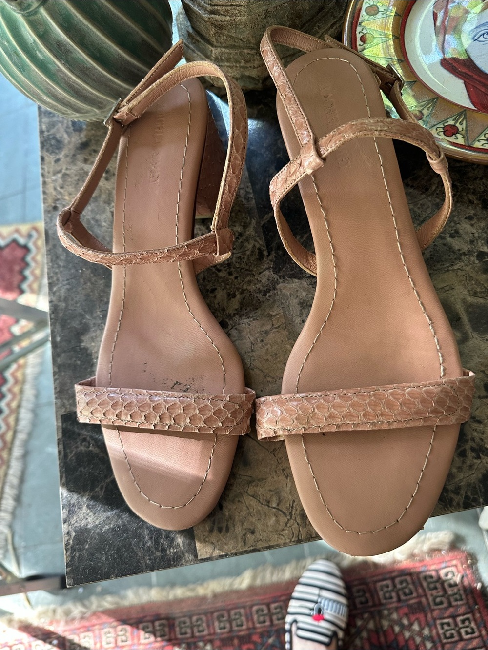Rachel Comey Tan Strappy Snake-Embossed Sandals